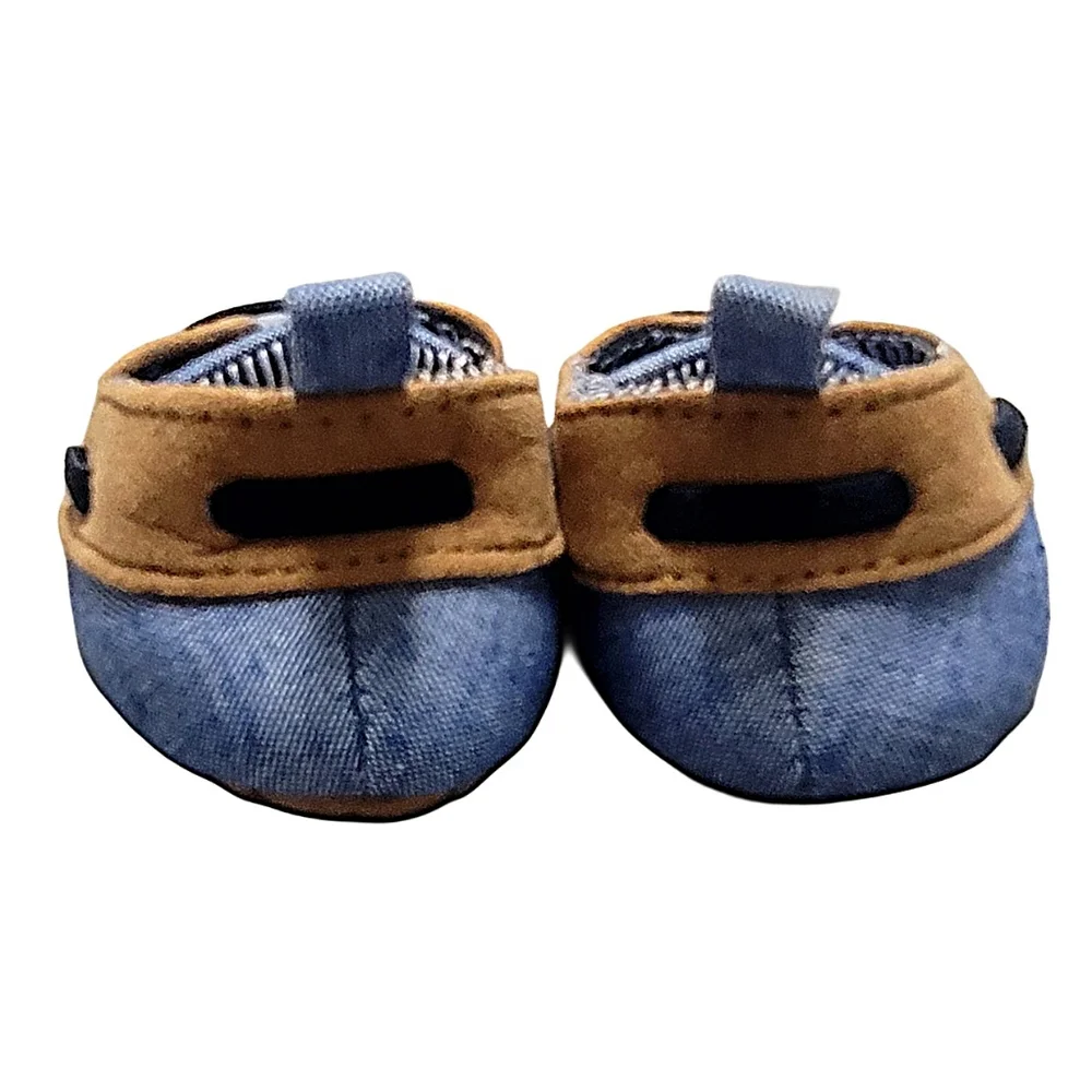 Target Brown & Blue Baby Boy Boat Crib Shoes w Faux Laces  sz 3-6 Months - Picture 5 of 8